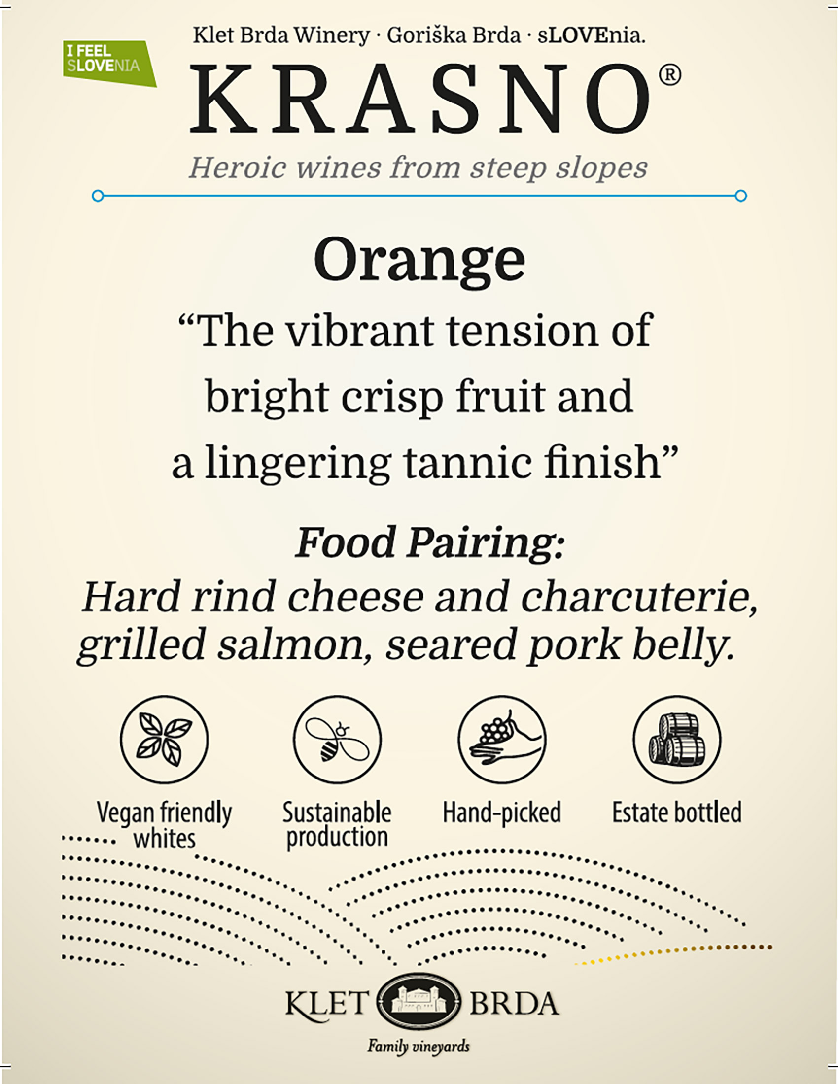 Krasno wine brand Orange tech sheet sample