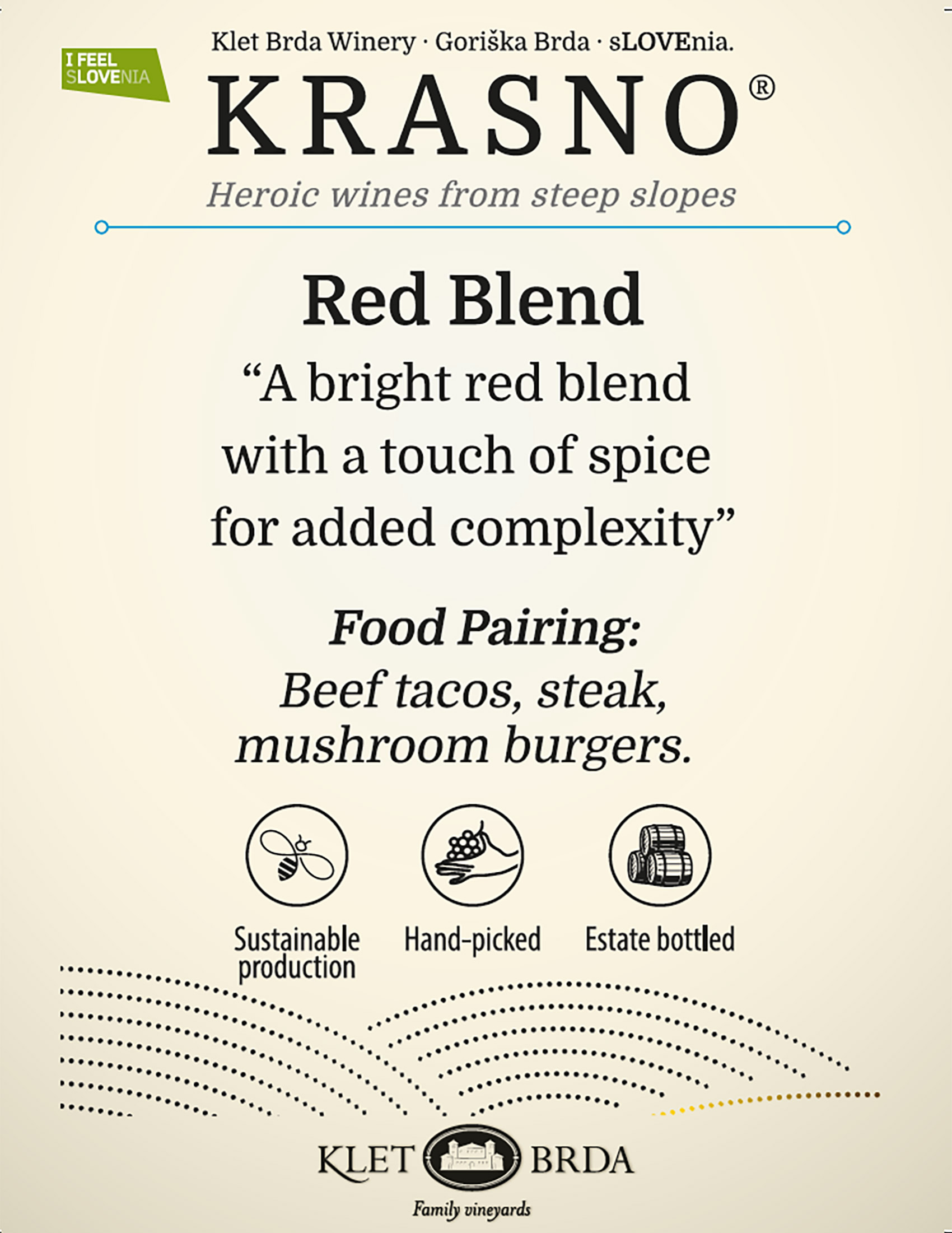Krasno wine brand Red Blend tech sheet sample