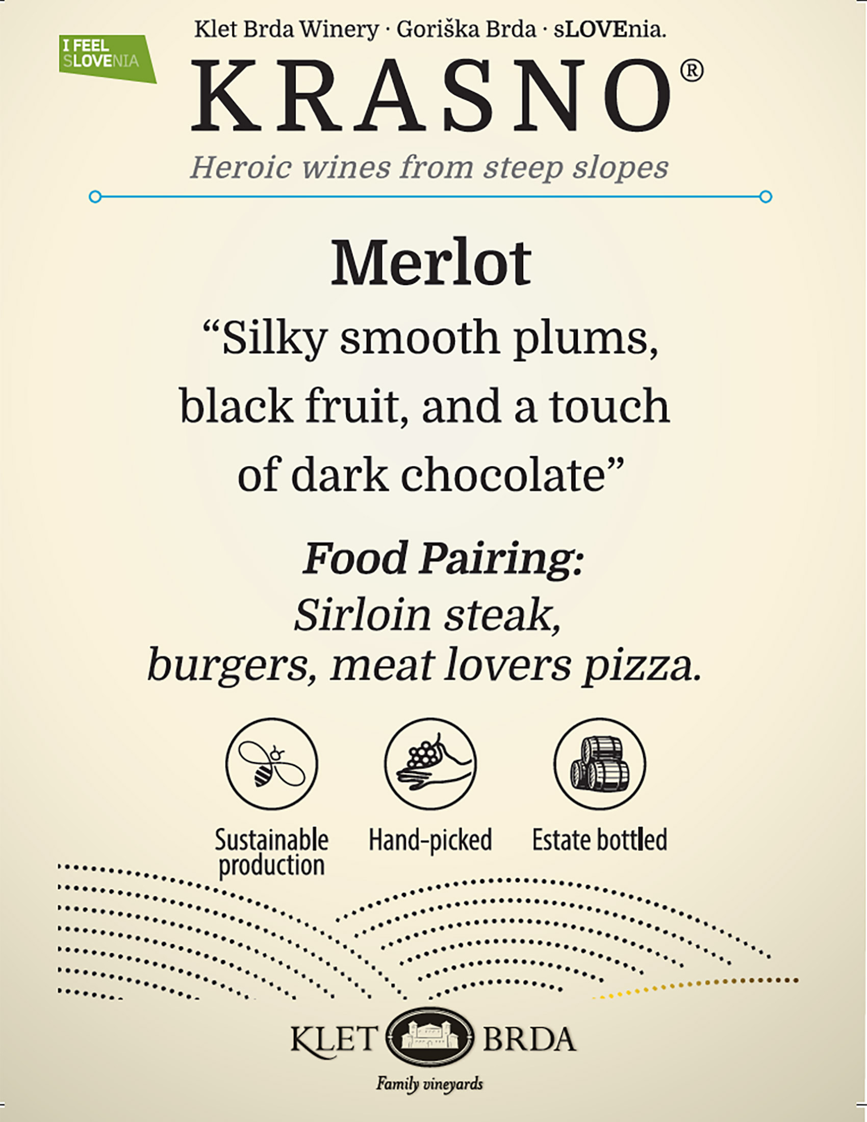 Krasno Merlot wine tech sheet sample