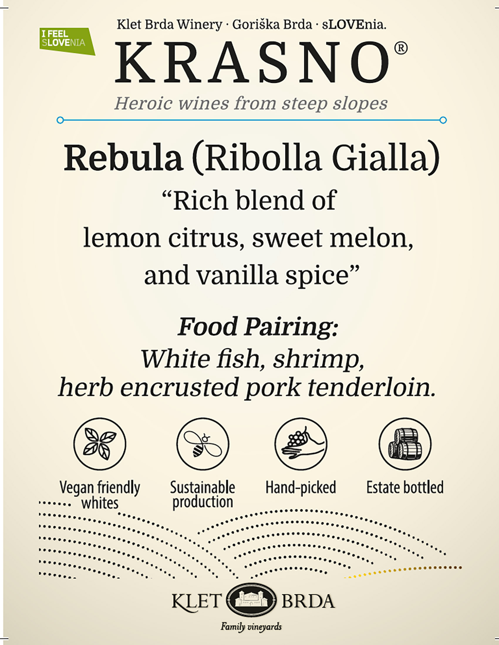 Krasno Rebula wine sell sheet sample