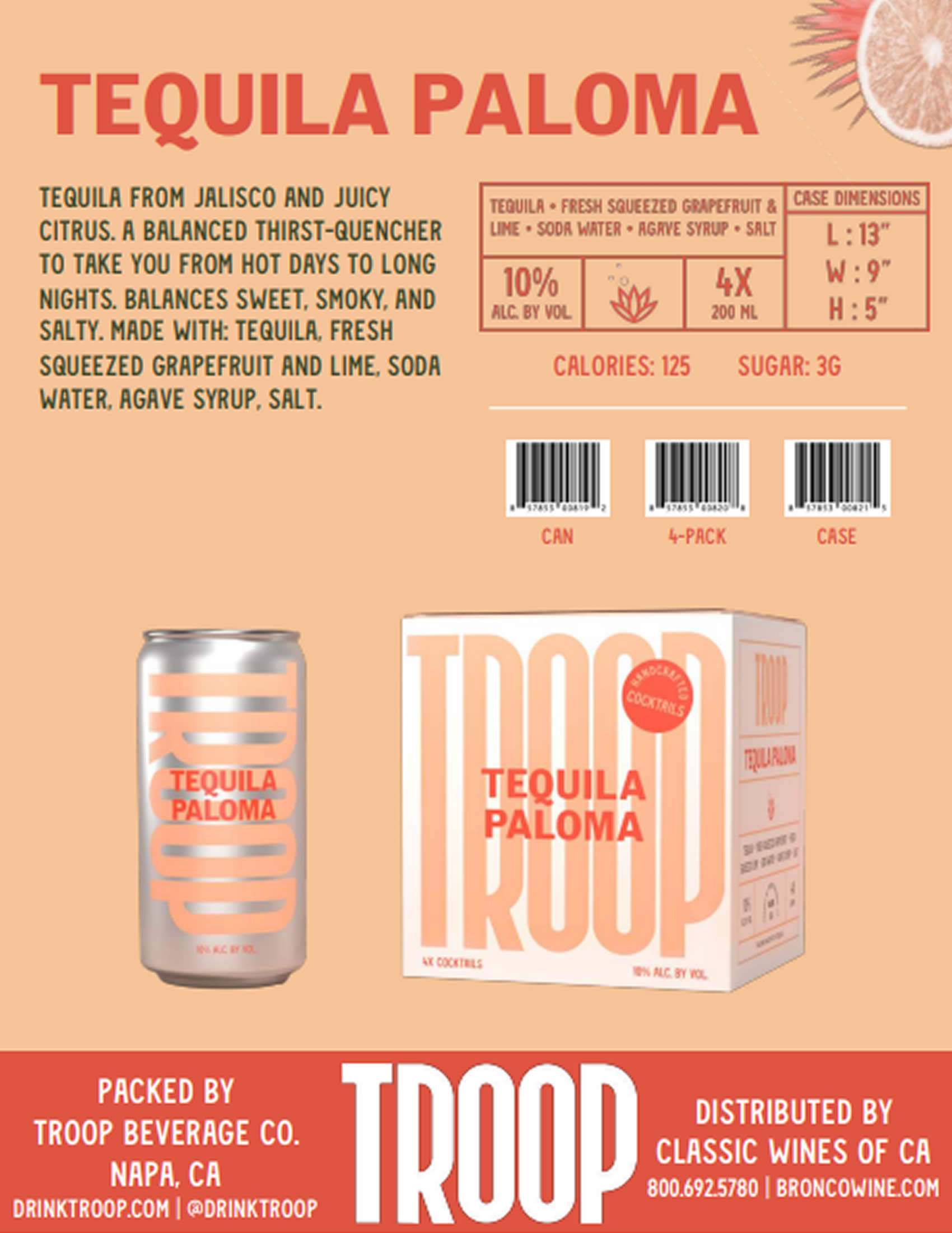 Troop Cocktails Tequila Paloma tech sheet sample