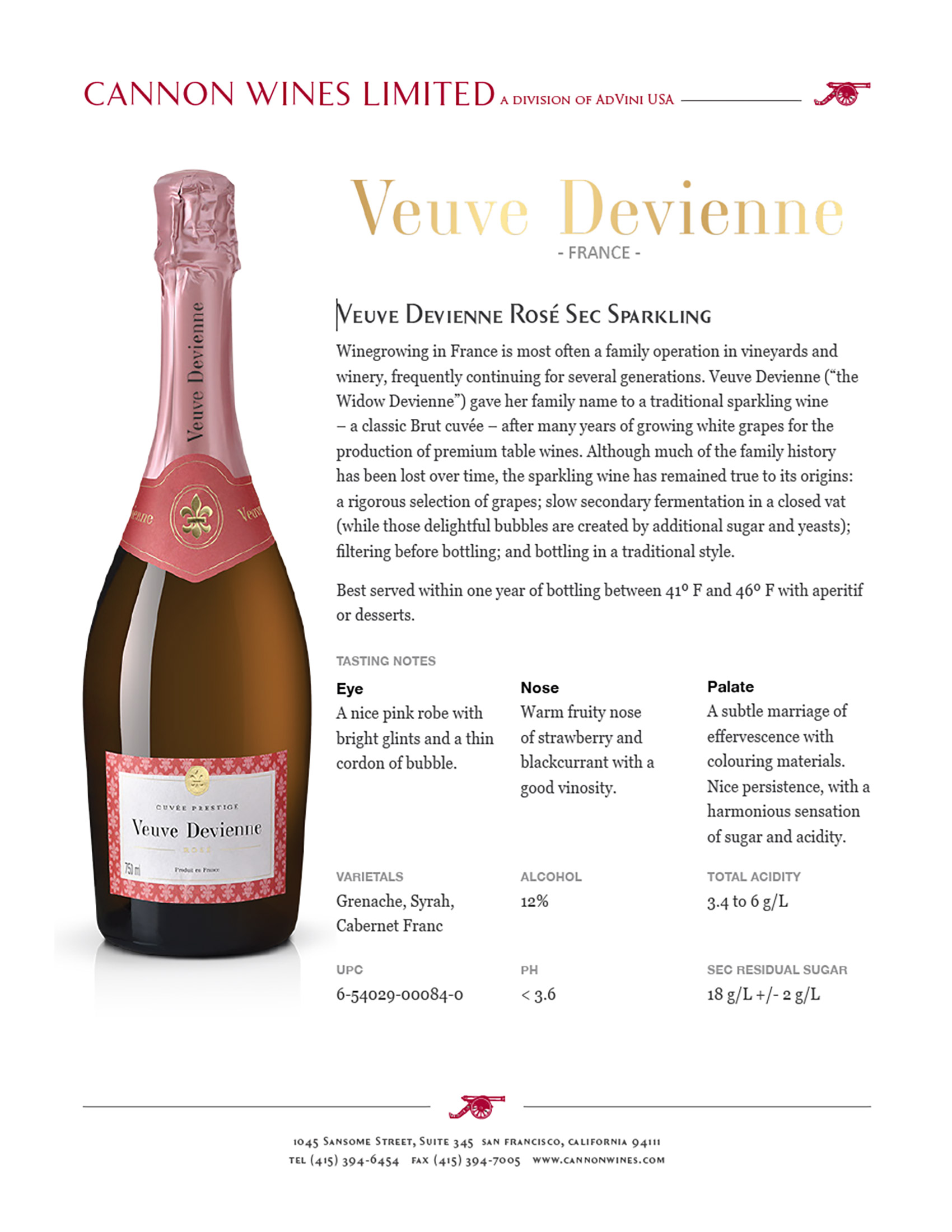 Veuve Devienne Rosé Sec Cuvée Prestige Tech Sheets