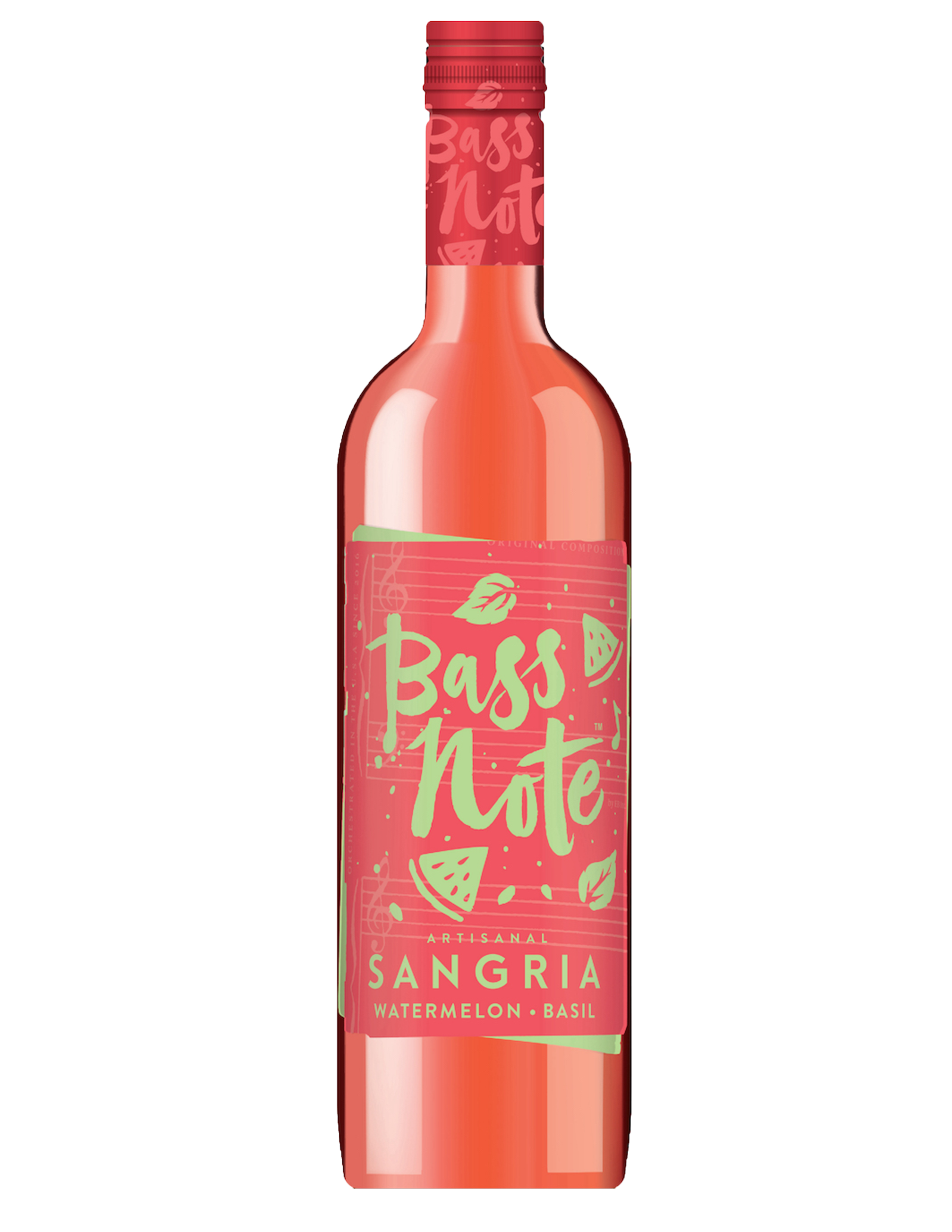 Bass Note wine brand Watermelon Basil bottle front vidw