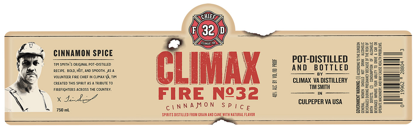 Climax brand Cinnamon Moonshine bottle front label sample