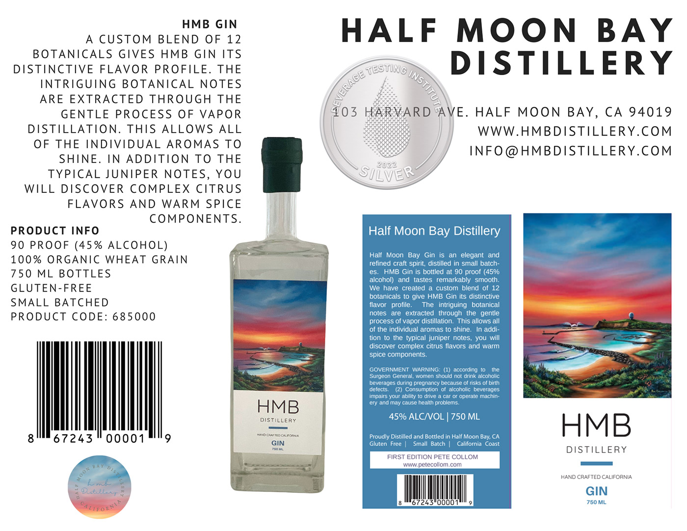 Half Moon Bay Distillery brand Gin tech sheet sample