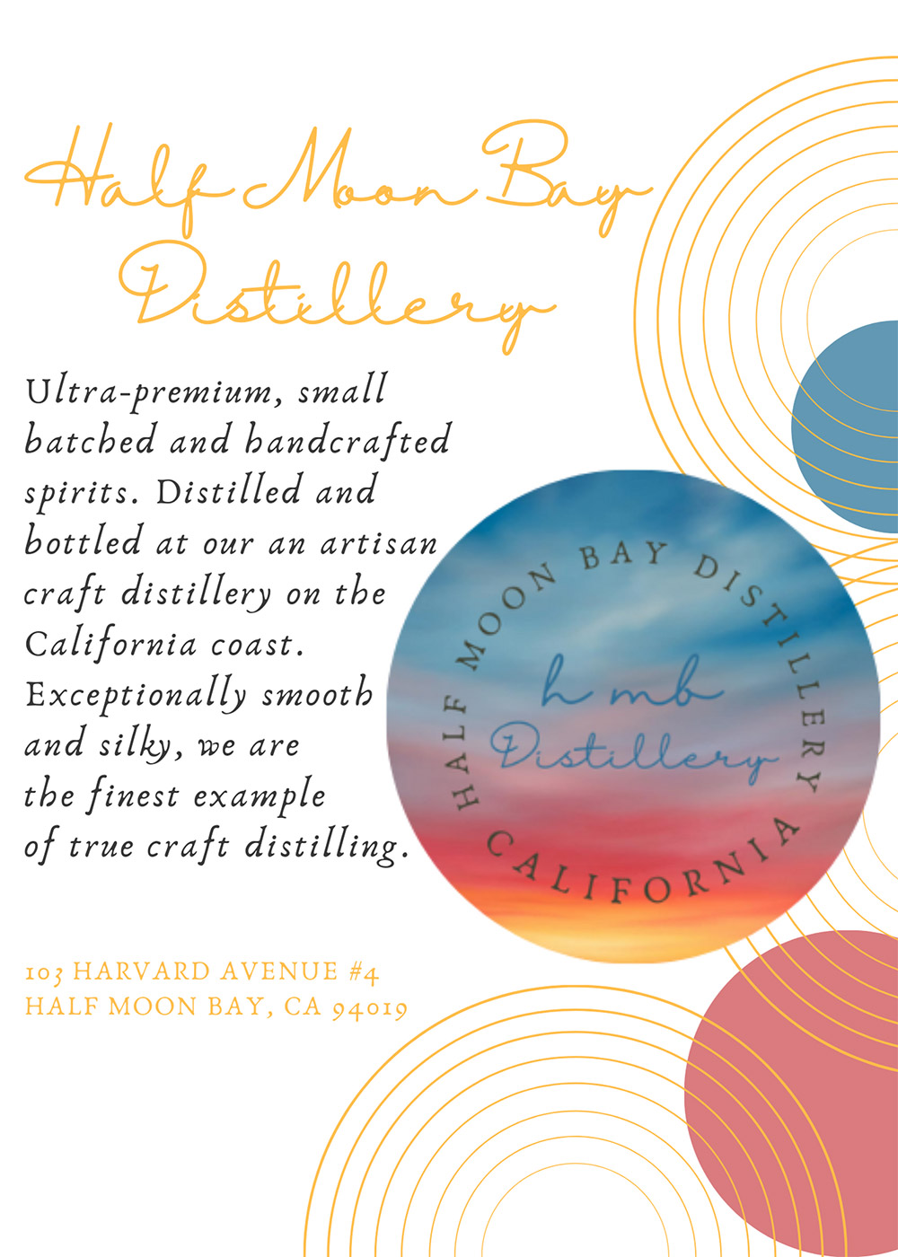 Half Moon Bay Distillery brand Family post card sample