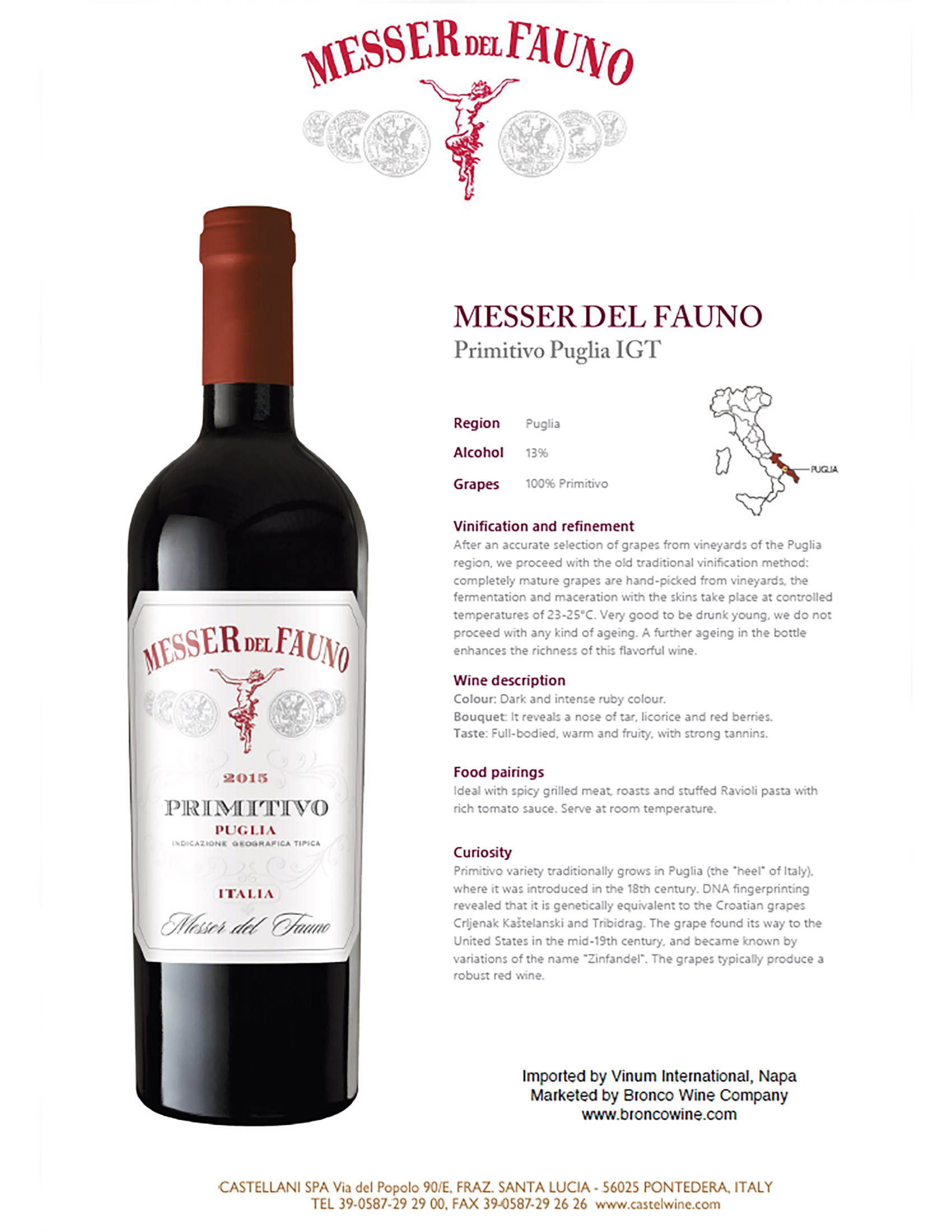 Messer del Fauno Primitivo Puglia wine tech sheet sample