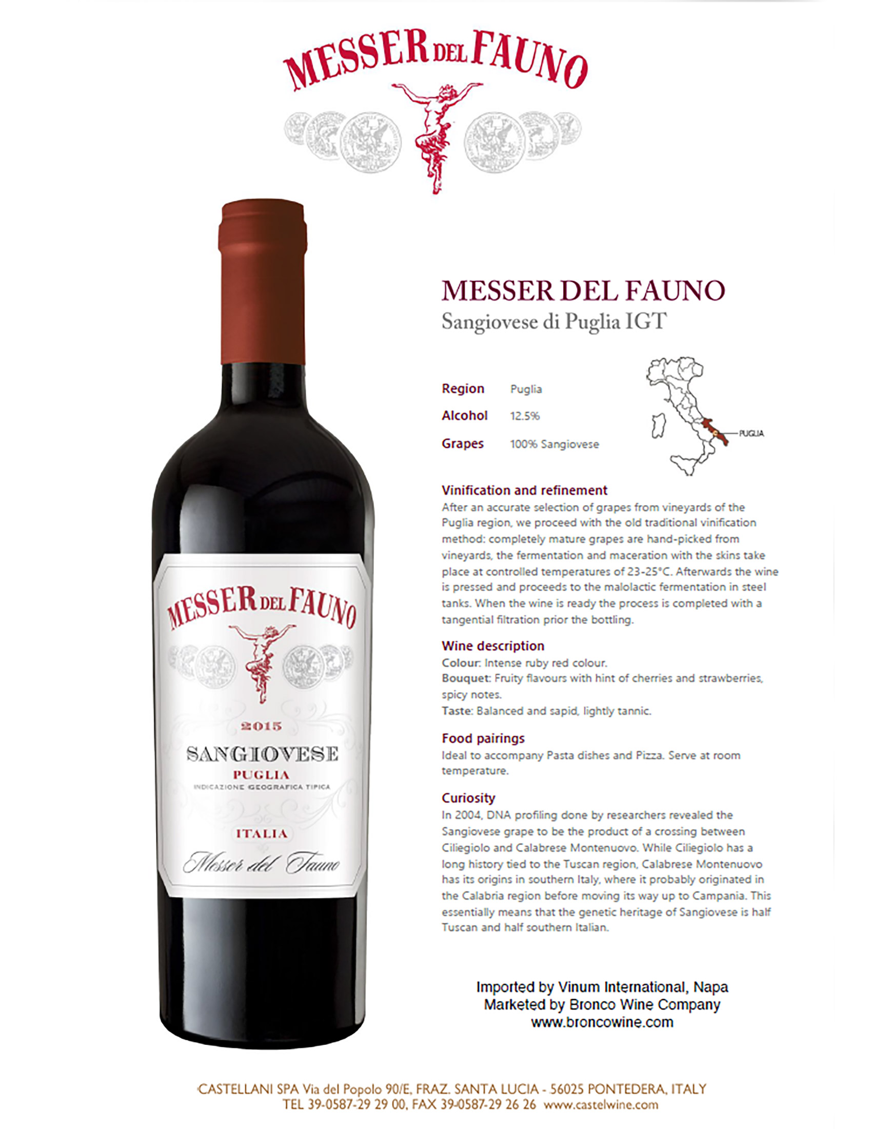 Messer del Fauno Sangiovese wine tech sheet sample