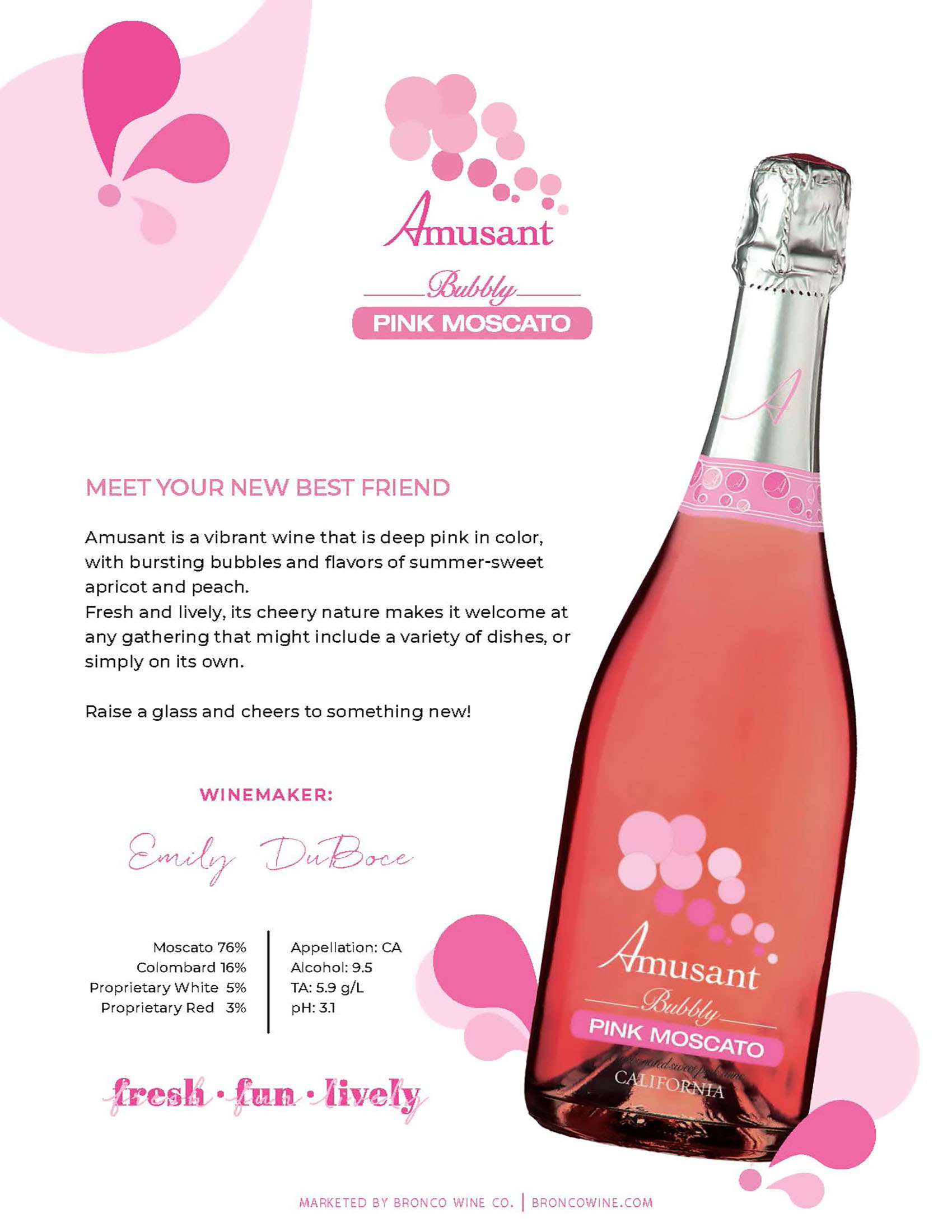 Amusant by Allure brand Bubbly Pink Moscato tech sheet sample