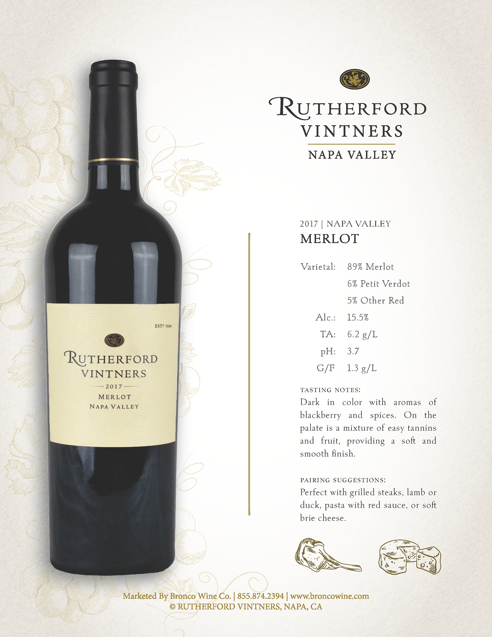 Rutherford Vintners Merlot wine tech sheet sample