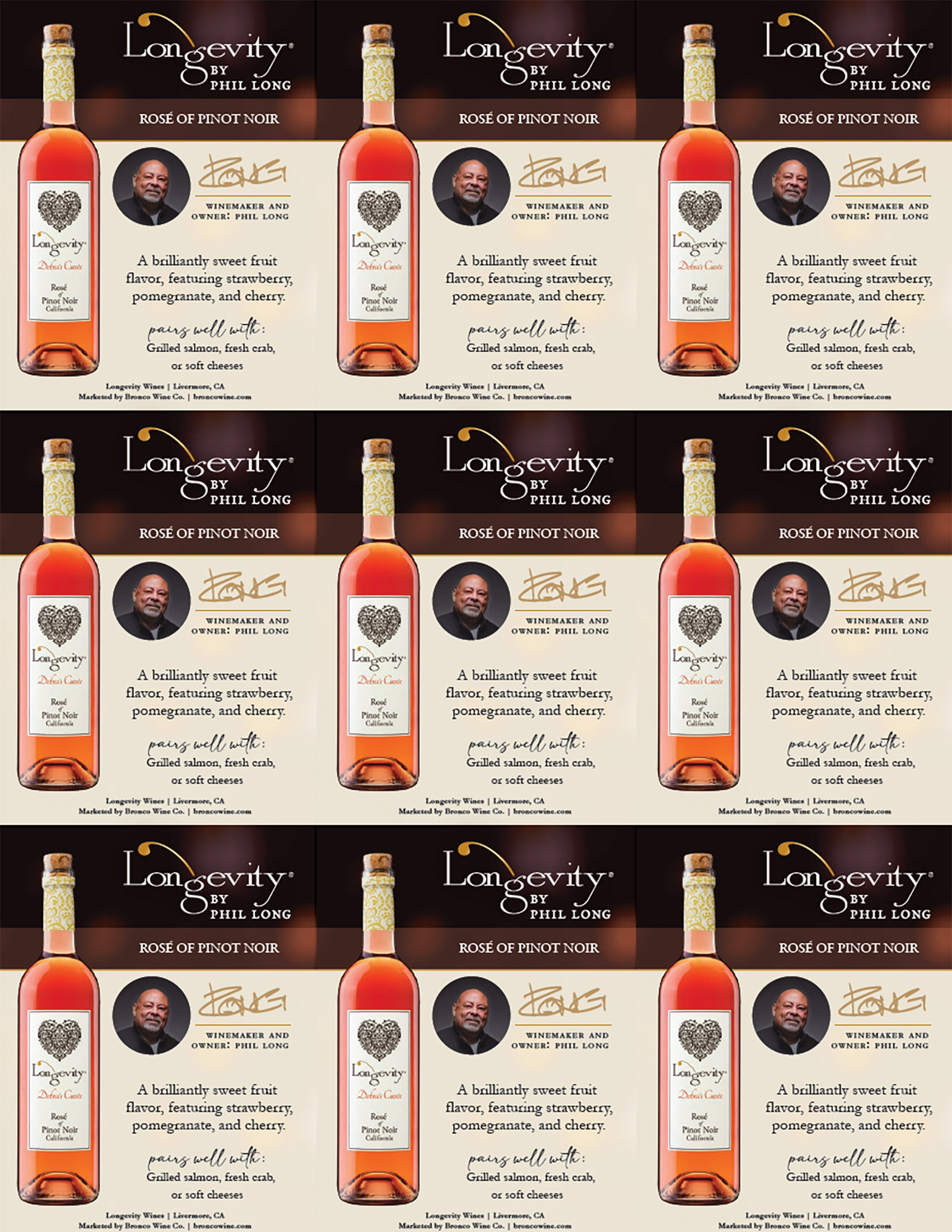 Longevity wine brand Rosé of Pinot Noir shelf talker sample
