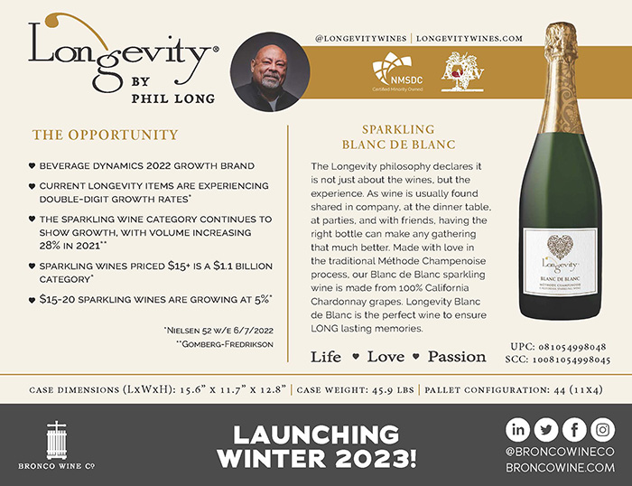 A sales sheet for Longevity Blanc de Blanc