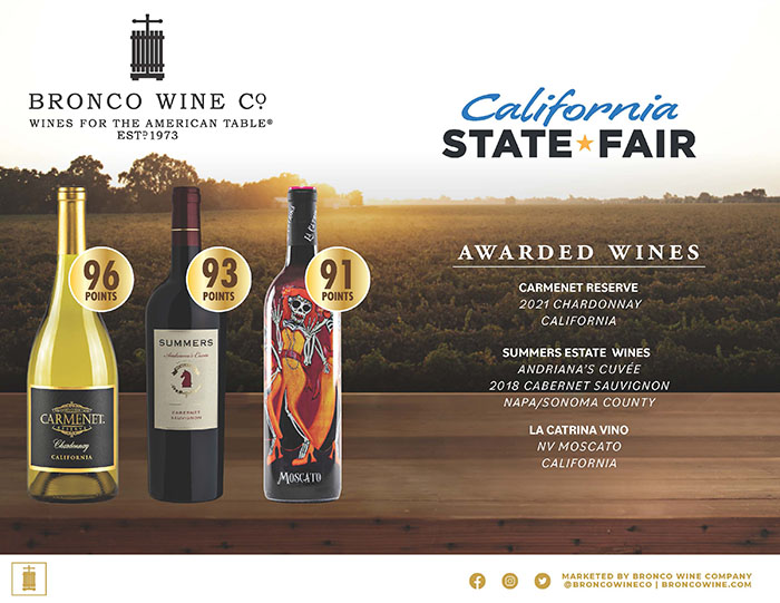 Bronco Wine CA state fair accolade sheet sample