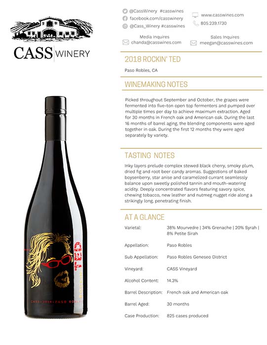 Cass Winery Rockin Ted tech sheet sample