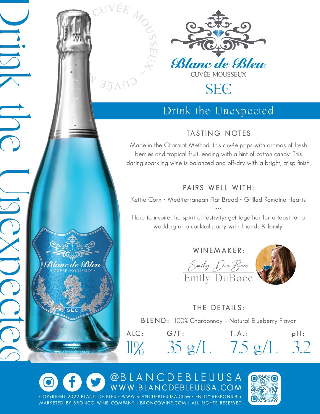 Blanc de Bleu brand Sec tech sheet sample