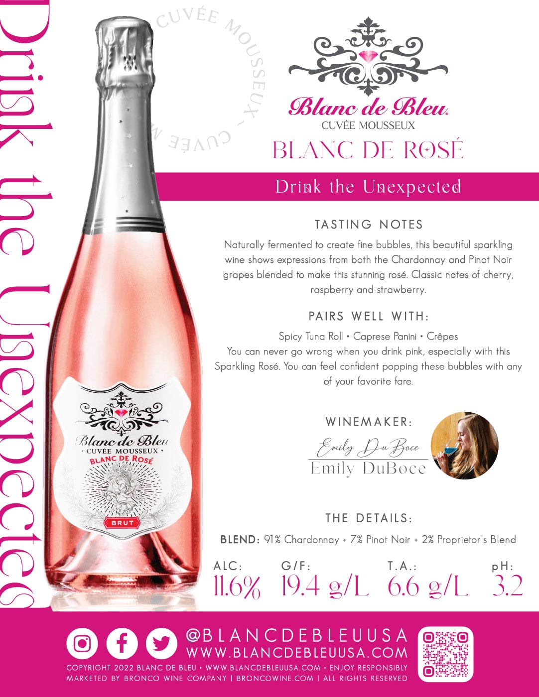 Blanc de Bleu sparkling brand Rosé tech sheet sample