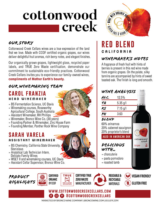 Cottonwood Creek Red Wine tech sheet sample