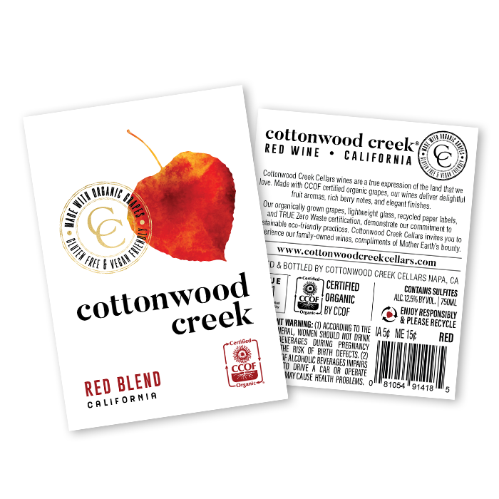 Cottonwood Creek brand Red Wine front label sample