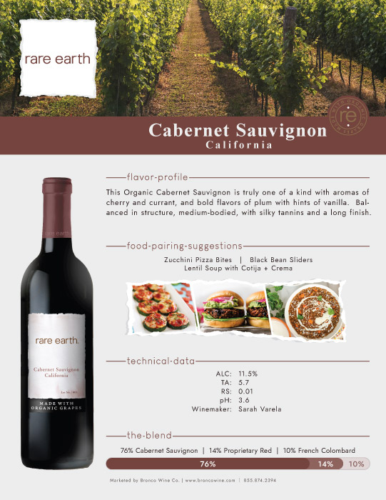 Rare Earth Cabernet Sauvignon wine tech sheet sample