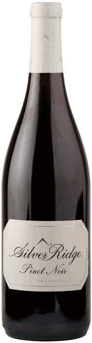 Silver Ridge Pinot Noir wine bottle front view with wine label and capsule