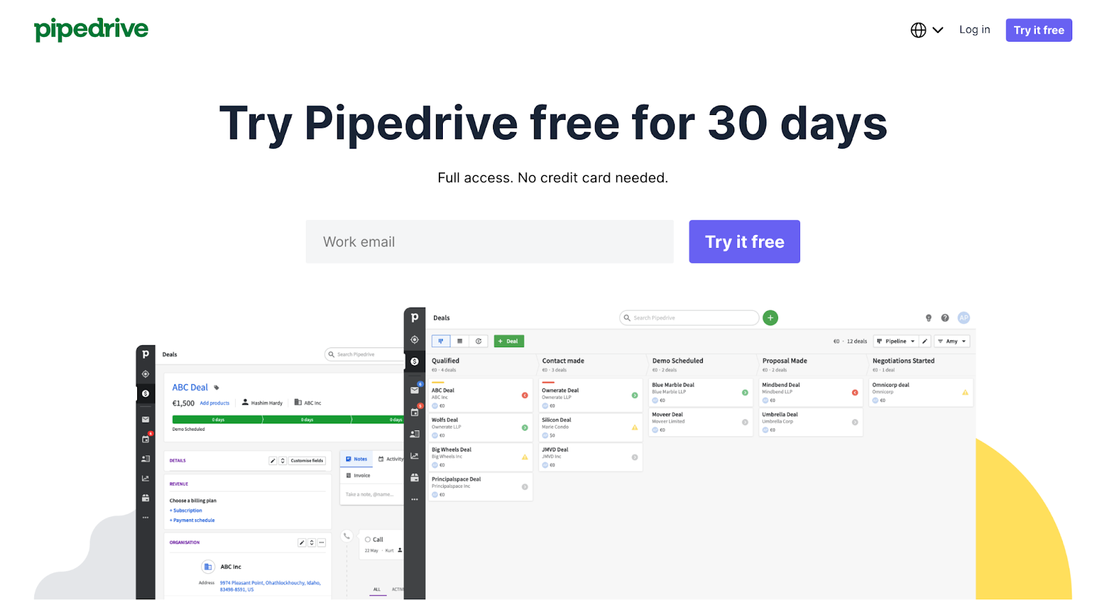 Pipedrive Affiliate landing page