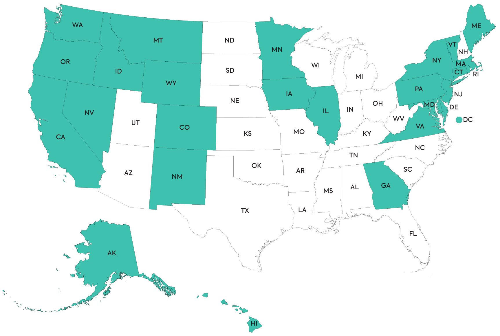 Map of states with telehealth abortion