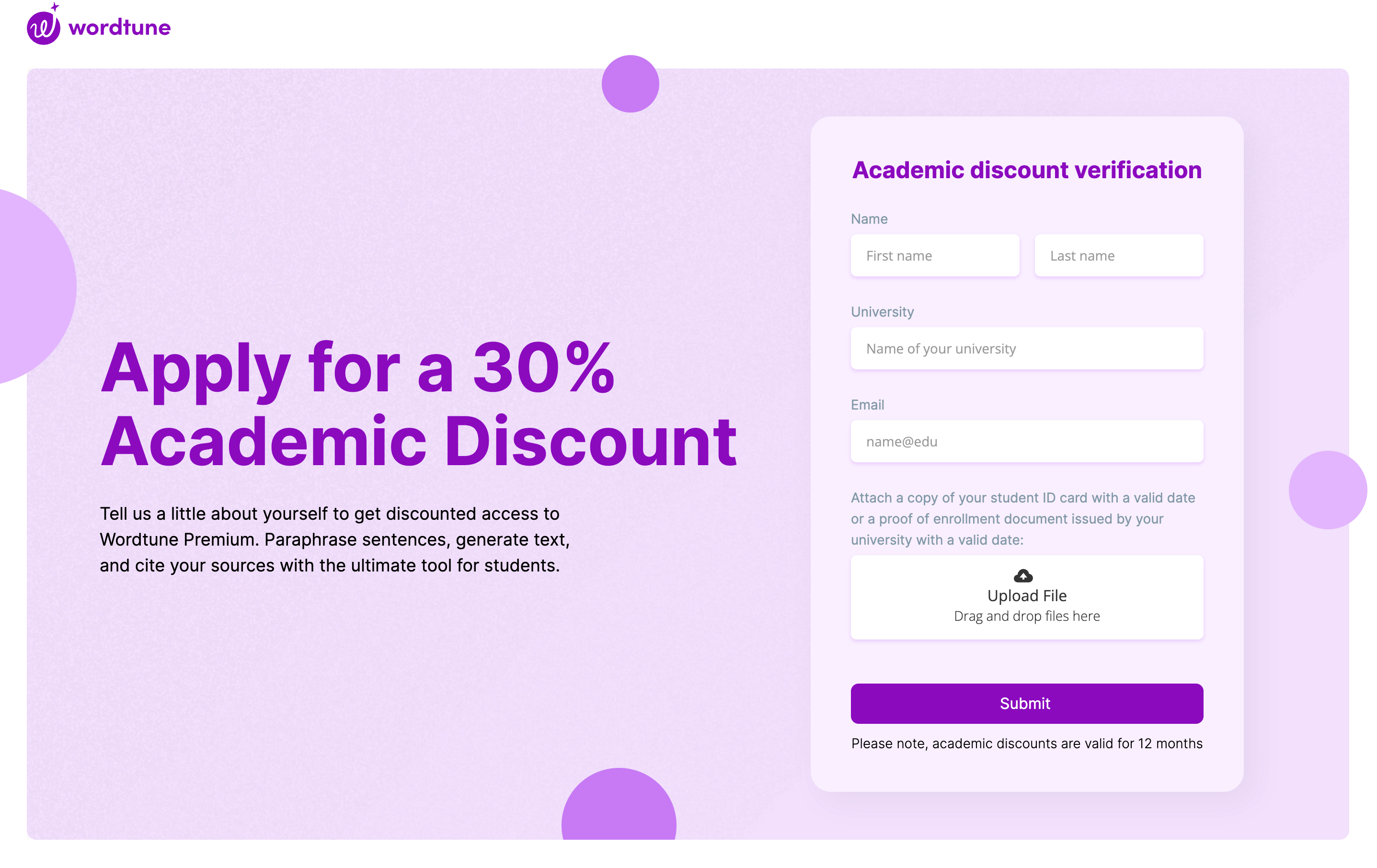 Apply for a 30 Academic Discount