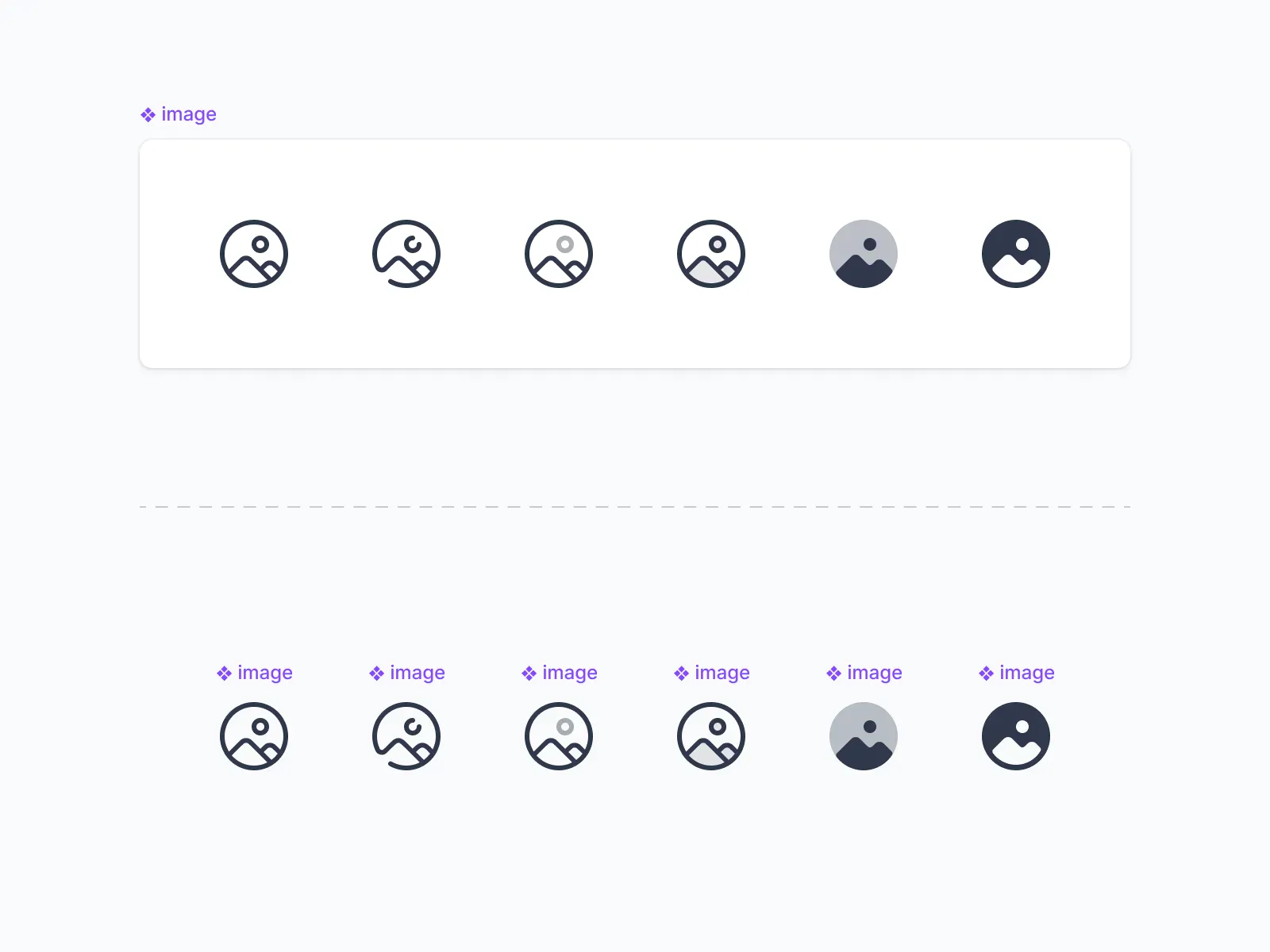 The visual difference between Figma icons organized with Variants and classic individual components