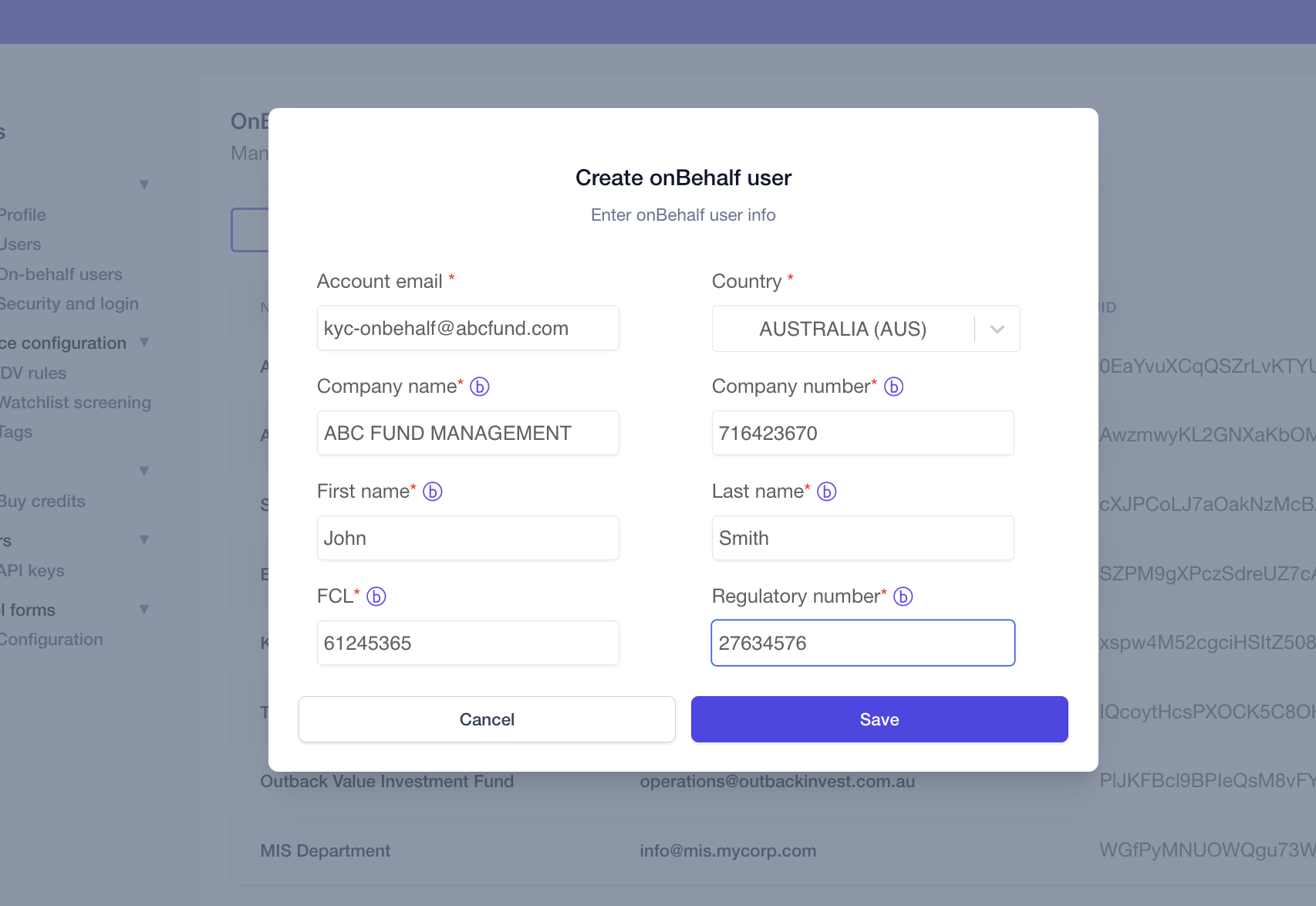 Onbehalf Accounts Info