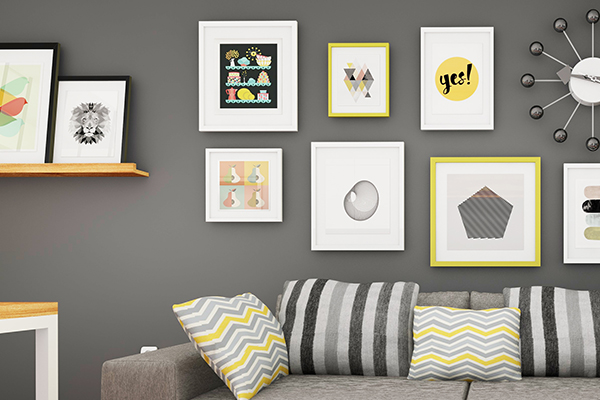 Loungeroom wall filled with pictures