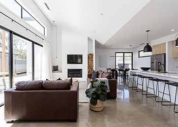 modern kitchen with polished concrete floors