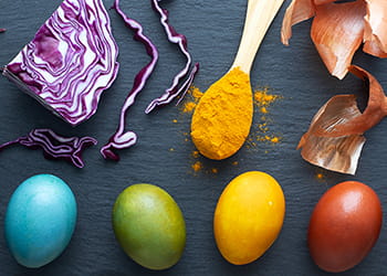 Homemade vegetable dyes - cabbage, onion, turmeric