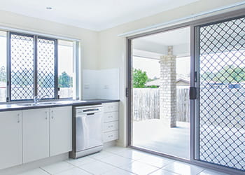 Kitchen with security screens and doors