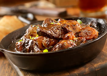 Flemish beef stew in a bowl