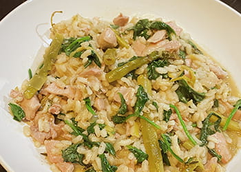 spring vegetable baked risotto