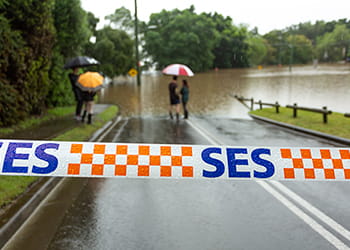 Flooded road taped off by the SES