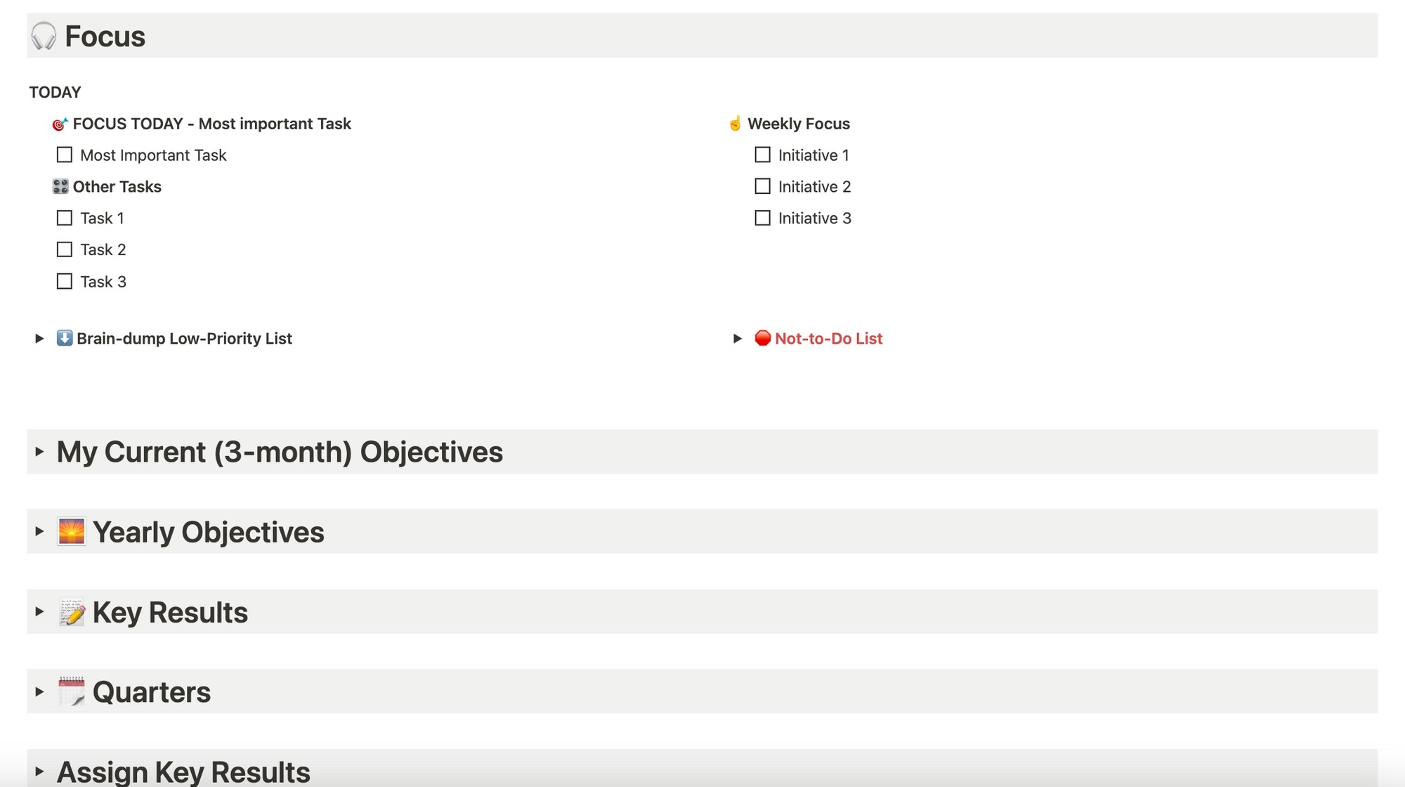 OKR Notion Template Structure Screenshot