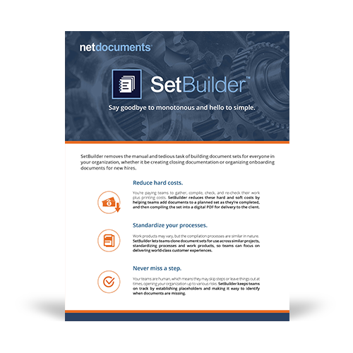 Graphic for the brochure from NetDocuments' SetBuilder.