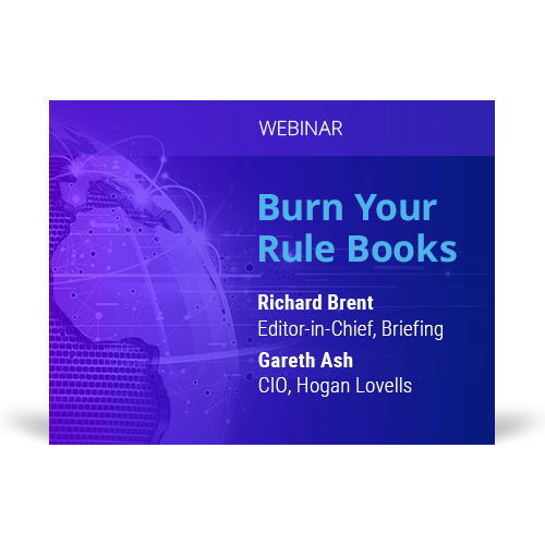 Graphic for webinar event hosted by Richard Brent of Briefing and Gareth Ash of Hogan Lovells discussing rule books.