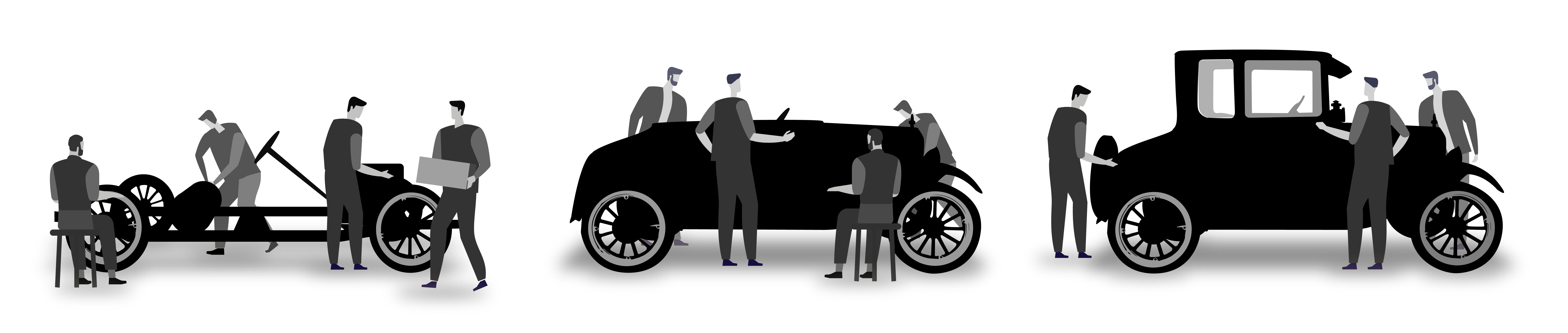 Graphic illustration of Ford Model-T production line