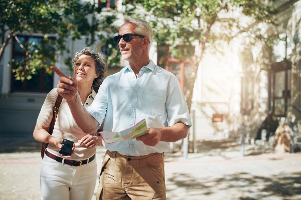 Older Couple looking for the best restaurant