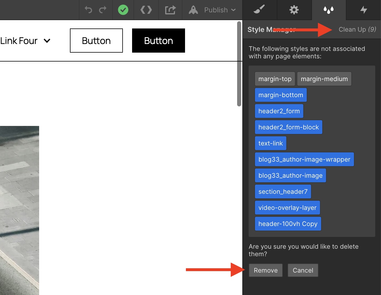 Nicht verwendete Interaktionen und CSS Styles in Webflow entfernen