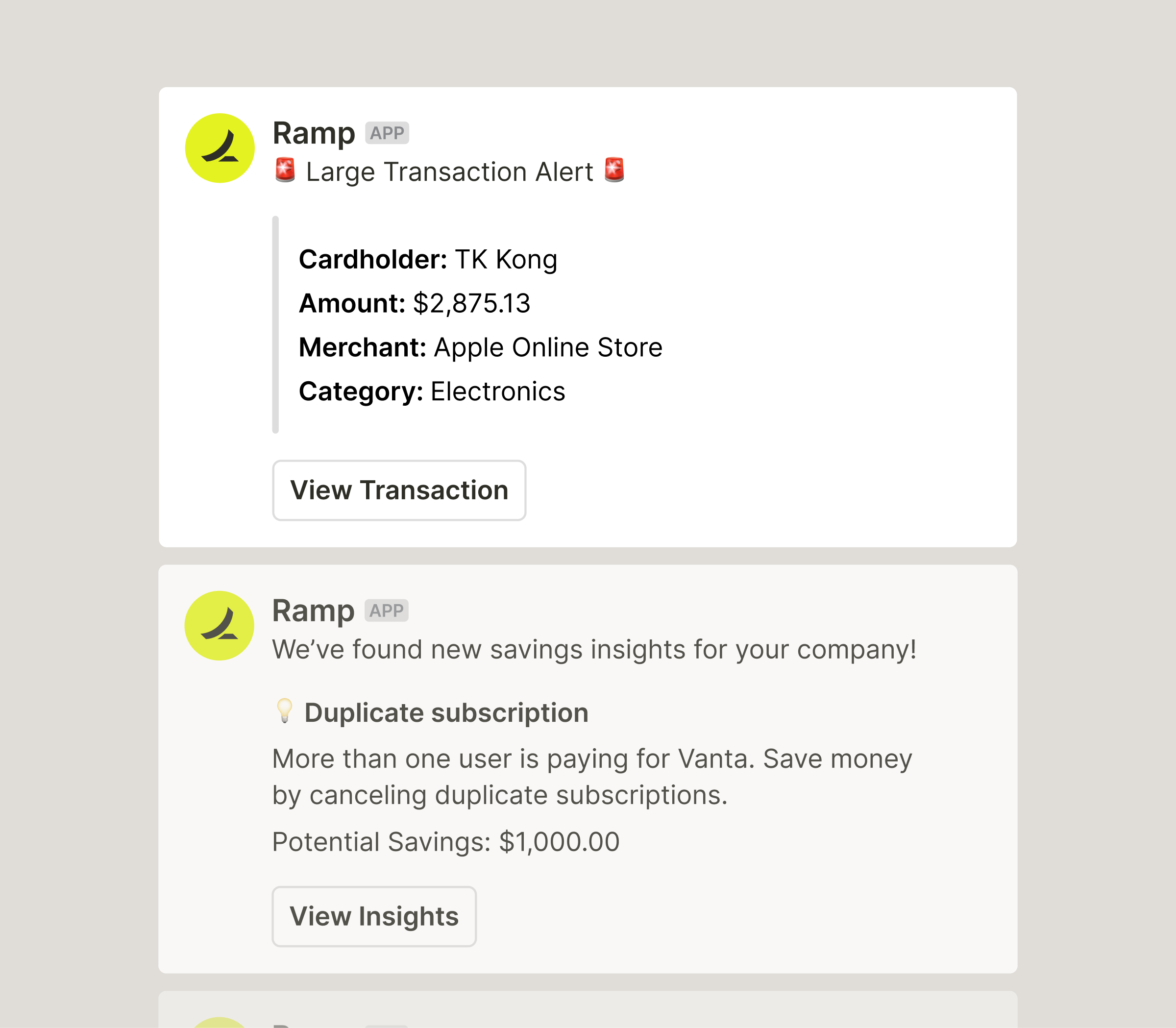 Ramp's Slack API integration