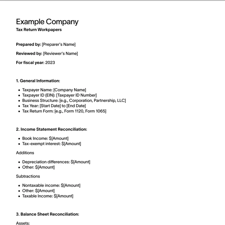 Guide to Tax Preparation Workpapers Free PDF example/template