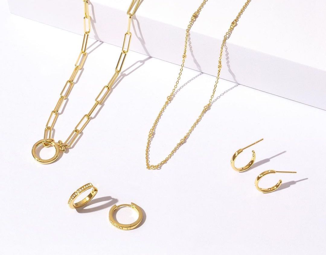 Gold necklaces and earrings