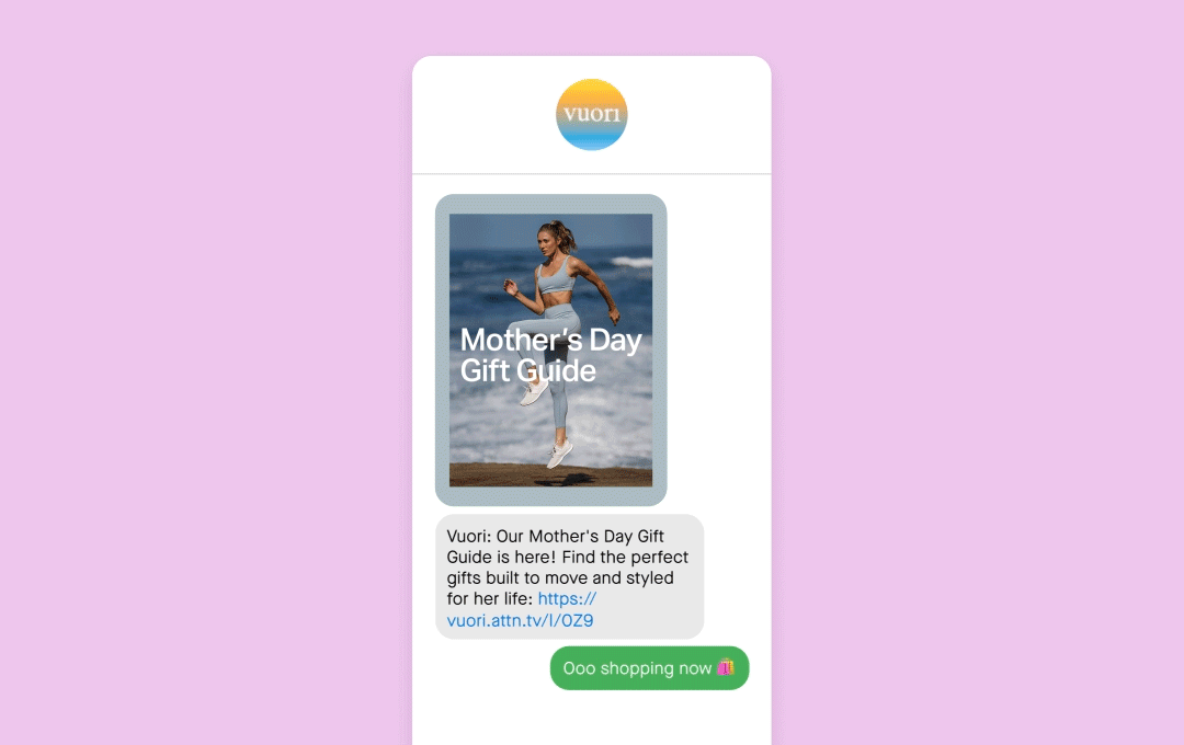 Mother's Day text message example from Vuori