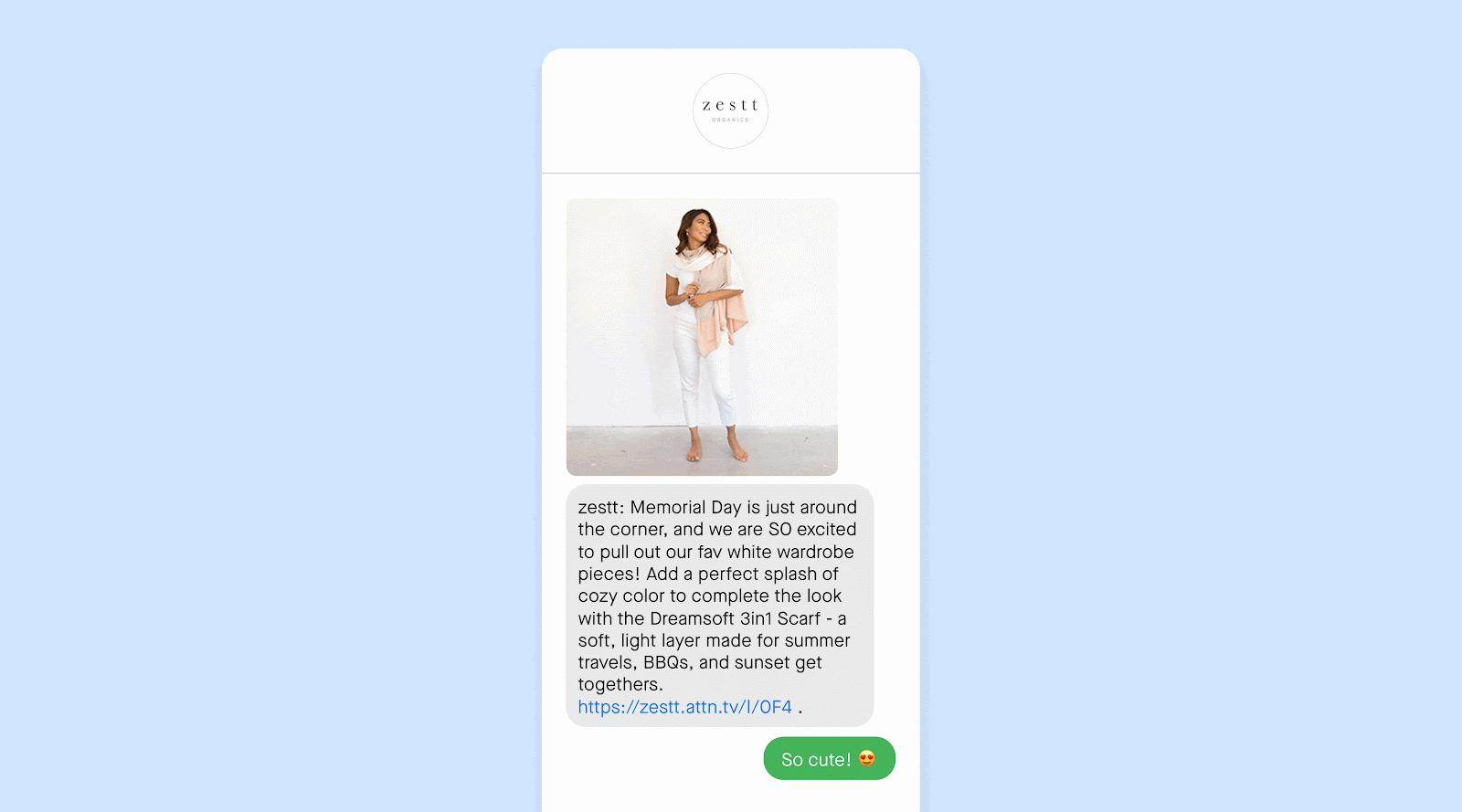 Memorial Day text message example from Zestt