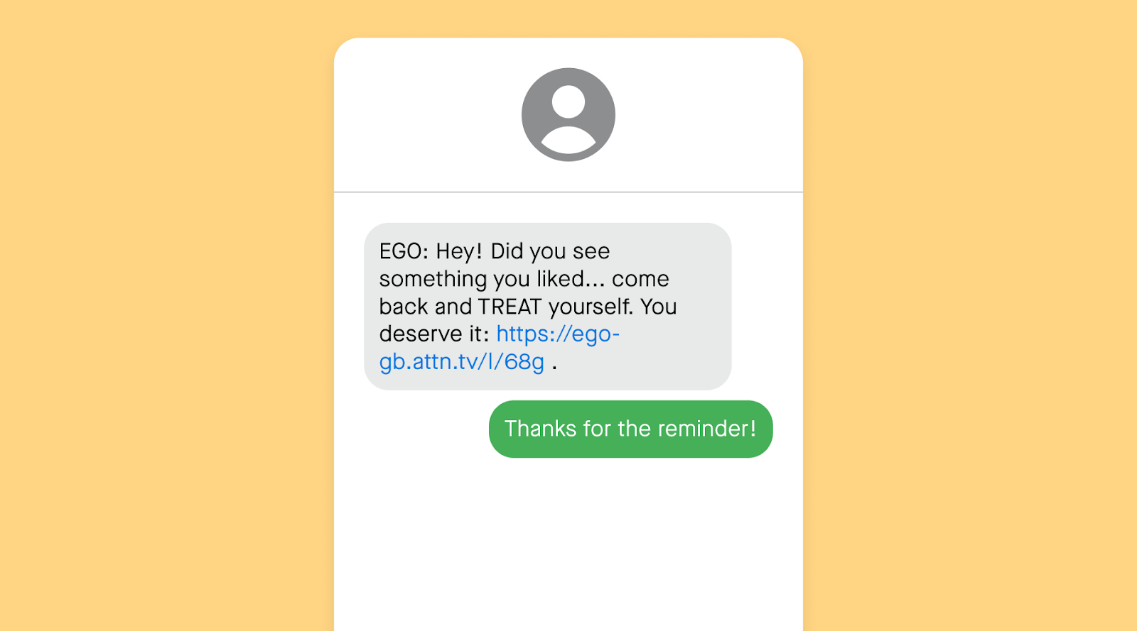 UK text message example from EGO