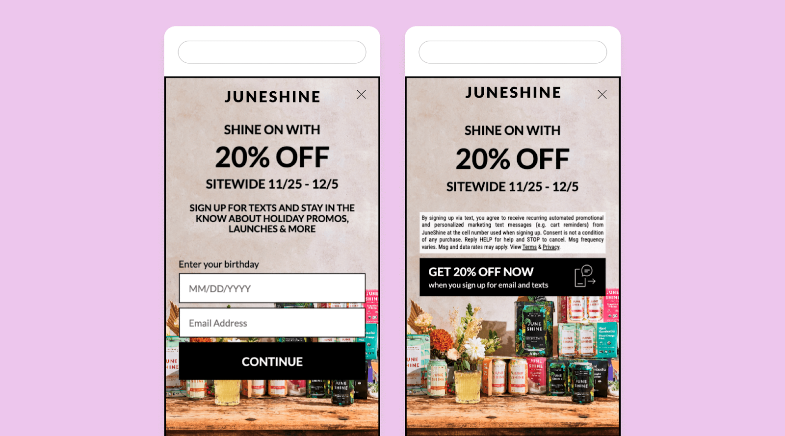 Black Friday/Cyber Monday text message example from JuneShine
