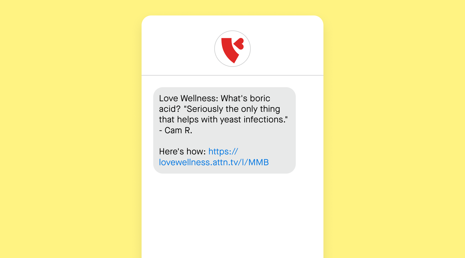 Love Wellness SMS campaign: boric acid review